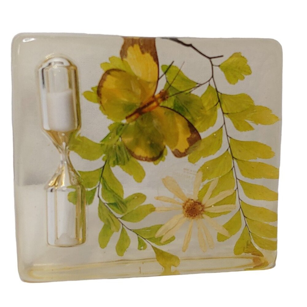 Vintage Timer 3 Minute Lucite Butterfly Daisy Flower Clear Nature USA Gaming
